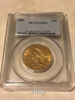 1 1886 MS62 PCGS Saint Gaudens Double Eagle $10 Gold Coin great appeal