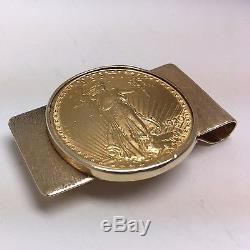 14k Yellow Gold Hinged Money Clip St. Gaudens $20 Gold Coin Double Eagle 1920 G