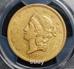 1852 $20 Type 1 Liberty Head Gold Double Eagle, Pcgs Au50, Nfc Secure