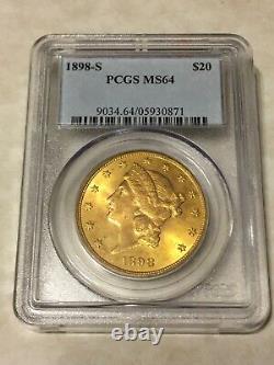 1898-S MS64 PCGS Saint St Gaudens Double Eagle $20 Gold Coin BEAUTIFUL! PQ
