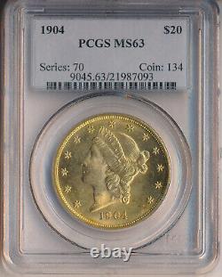1904 $20 Liberty Head Double Eagle Gold Coin Pcgs Certified Ms 63 Ships Free