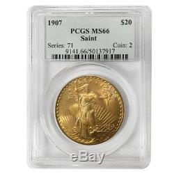 1907 $20 Gold Saint Gaudens Double Eagle Coin PCGS MS 66
