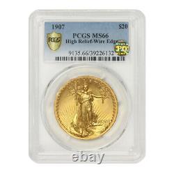 1907 $20 Gold Saint Gaudens Double Eagle High Relief Wire Edge PCGS MS66 PQ coin