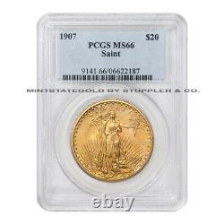 1907 $20 Gold Saint Gaudens Double Eagle PCGS MS66 gem graded Philadelphia coin