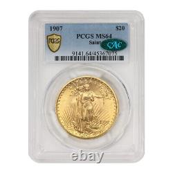 1907 $20 Gold Saint Gaudens PCGS MS64 CAC Certified American Double Eagle Coin