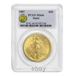 1907 $20 Gold Saint Gaudens PCGS MS66 Gem graded Double Eagle PQ Approved coin