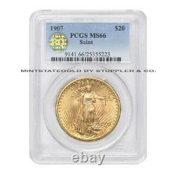 1907 $20 Gold Saint Gaudens PCGS MS66 PQ Approved Gem graded Double Eagle coin