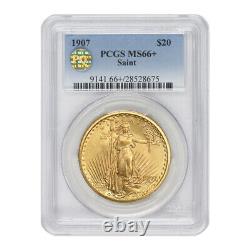 1907 $20 Gold Saint Gaudens PCGS MS66+ gem Double Eagle PQ Approved coin