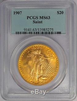 1907 $20 Gold St Gaudens Double Eagle PCGS MS63