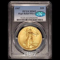 1907 $20 Gold St. Gaudens High Relief Double Eagle CAC and PCGS MS 63