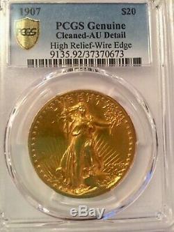 1907 $20 High Relief Saint-Gaudens Double Eagle Coin, PCGS Genuine Au Detail