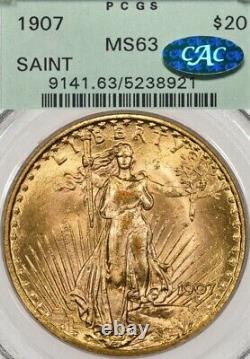 1907 $20 PCGS MS63 CAC OGH Saint Gaudens Gold Double Eagle