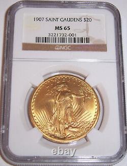 1907 $20 Philadelphia Saint Gaudens Gold GEM Double Eagle NGC MS65
