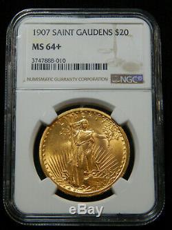 1907 $20 Saint Gaudens Gold Double Eagle MS-64+ NGC, Great Coin