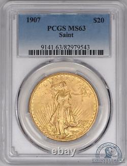 1907 $20 Saint Gaudens Gold Double Eagle PCGS MS63