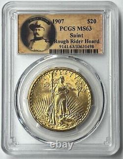 1907 $20 Saint Gaudens Gold Double Eagle PCGS MS63 Rough Rider Hoard