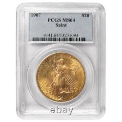 1907 $20 Saint Gaudens Gold Double Eagle PCGS MS64 Blue Label