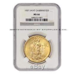 1907 $20 Saint Gaudens NGC MS66 CoinStats Mint State Gold Double Eagle coin