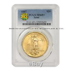 1907 $20 Saint Gaudens PCGS MS65+ PQ Approved plus graded Gold Double Eagle coin