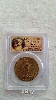 1907 $20 St. Gaudens Double Eagle MS-64 PCGS Rough Rider Hoard