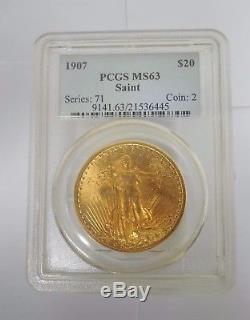 1907 $20 St. Gaudens Gold Double Eagle PCGS MS63