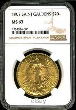 1907 G$20 Saint-Gaudens Gold Double Eagle MS63 NGC 4734384-005