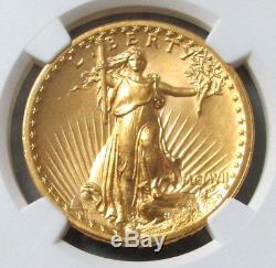 1907 Gold $20 Saint Gaudens High Relief Double Eagle Flat Rim Ngc Mint State 65