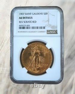 1907 Gold USA $20 Dollar Saint Gaudens Double Eagle Coin Au
