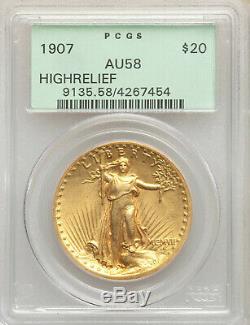 1907 High Relief $20 St Gaudens Gold Double Eagle PCGS AU58 OGH Old Green Holder