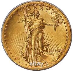 1907 High Relief Wire Edge $20 Saint Gaudens PCGS Rattler MS62 Gold Double Eagle