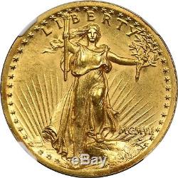 1907 High Relief-Wire Rim $20 NGC MS 63 Saint Gaudens Gold Double Eagle