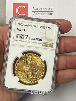 1907-P $20 Saint Gaudens Gold Double Eagle Pre-33 NGC MS63 Beautiful First Year