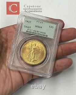 1907-P $20 Saint Gaudens Gold Double Eagle Pre-33 PCGS MS64 OGH Amazing 1st Year