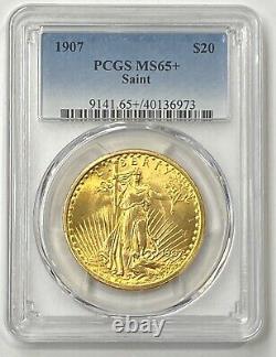 1907-P $20 Saint Gaudens Gold Double Eagle Pre-33 PCGS MS65+ First Year Gem PQ+