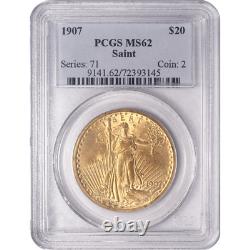 1907 Saint Gaudens $20 Gold Double Eagle PCGS MS62 Very Clean for the Grade
