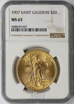 1907 Saint Gaudens Double Eagle Gold $20 MS 63 NGC