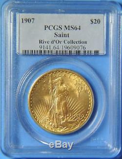 1907 Saint St Gaudens $20 Double Eagle Gold Coin PCGS MS64 BU Uncirculated