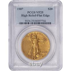 1907 St. Gaudens $20 Gold Double Eagle PCGS VF25 High Relief-Flat Edge