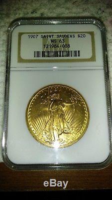 1907 US Gold $20 Saint-Gaudens Double Eagle NGC MS63