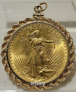 1908 $20 Gold Double Eagle St Gaudens with14kt bezel 8.18 grams