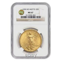 1908 $20 Gold Saint Gaudens Double Eagle NGC MS67 No Motto PQ Approved coin