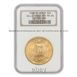 1908 $20 Gold Saint Gaudens NGC MS66 No Motto Philadelphia Minted Double Eagle