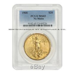 1908 $20 Gold Saint Gaudens PCGS MS65 NM Gem graded Gold Double Eagle No Motto