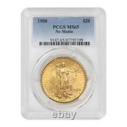 1908 $20 Gold Saint Gaudens PCGS MS65 No Motto gem graded Double Eagle NM