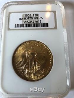 1908 $20 Gold St Gaudens Double Eagle NGC MS65 No Motto