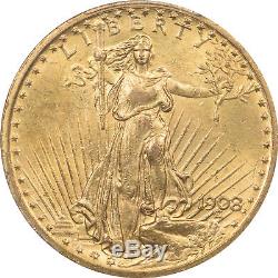 1908 $20 Ms63 St Gaudens Double Eagle U. S. With Motto Pcgs Certified Very Rare