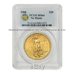 1908 $20 No Motto Saint Gaudens PCGS MS64 NM PQ Approved Gold Double Eagle coin