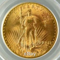 1908 $20 No Motto St Gaudens Double Eagle Gold Coin PCGS MS64 Old PCGS Holder