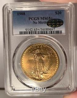 1908 $20 PCGS MS 65+ CAC St. Gaudens Gold Double Eagle No Motto