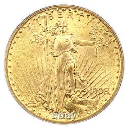 1908 $20 PCGS MS65 (Motto) Scarce Issue Saint Gaudens Double Eagle Gold Coin
